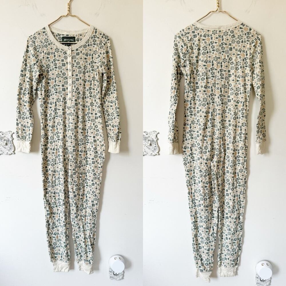 American Eagle Green Tree Snowflake Winter Thermal One Piece Long John Pajamas M